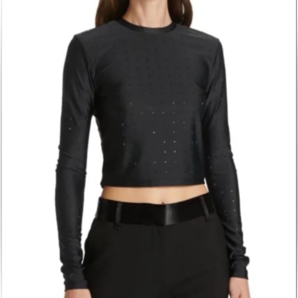 Frame Long Sleeve Cropped Rhinestone Top - Picture 7 of 8